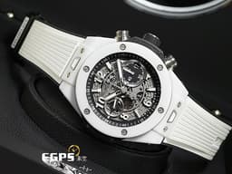 HUBLOT 宇舶 BIG BANG UNICO 大爆炸 飛返 計時碼表 421.HX.1170.RX <font color="#FFFFFF">白陶瓷</font> 三日鍊 <font color="#FF0000">鏤空面盤 2021年保卡</font> 自動上鍊 44mm