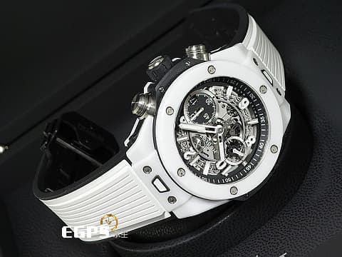 HUBLOT 宇舶 BIG BANG UNICO 大爆炸 飛返 計時碼表 421.HX.1170.RX 白陶瓷 三日鍊 鏤空面盤 2021年保卡 自動上鍊 44mm
