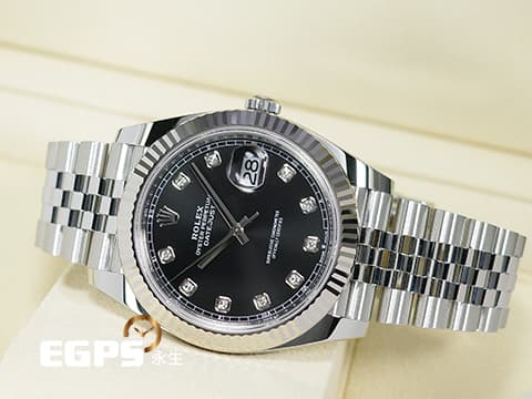 ROLEX 勞力士 DATEJUST 41 蠔式日誌型 126334 不鏽鋼材質 原鑲鑽石時標 黑色面盤&nbsp;&nbsp;2026年保卡 經典三角坑紋錶圈 紀念型（Jubilee）五株錶帶&nbsp;自動上鍊 41mm