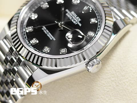 ROLEX 勞力士 DATEJUST 41 蠔式日誌型 126334 不鏽鋼材質 原鑲鑽石時標 黑色面盤&nbsp;&nbsp;2026年保卡 經典三角坑紋錶圈 紀念型（Jubilee）五株錶帶&nbsp;自動上鍊 41mm
