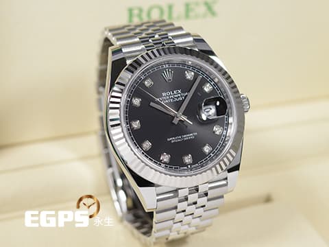 ROLEX 勞力士 DATEJUST 41 蠔式日誌型 126334 不鏽鋼材質 原鑲鑽石時標 黑色面盤&nbsp;&nbsp;2026年保卡 經典三角坑紋錶圈 紀念型（Jubilee）五株錶帶&nbsp;自動上鍊 41mm