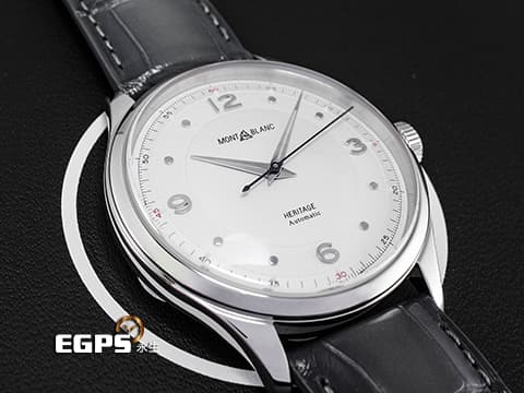 Montblanc 萬寶龍 HERITAGE SPIRIT 119943 灰色皮革錶帶 銀白色面盤 不鏽鋼拋光劍形指針 藍色秒針 2026年保卡&nbsp;自動上鍊 40mm