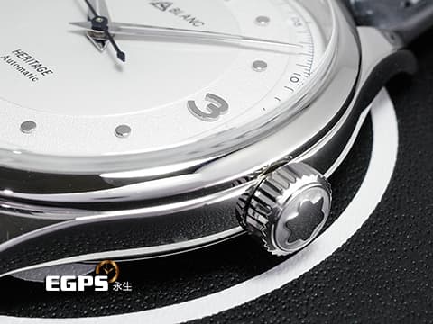 Montblanc 萬寶龍 HERITAGE SPIRIT 119943 灰色皮革錶帶 銀白色面盤 不鏽鋼拋光劍形指針 藍色秒針 2026年保卡&nbsp;自動上鍊 40mm