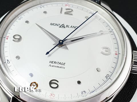 Montblanc 萬寶龍 HERITAGE SPIRIT 119943 灰色皮革錶帶 銀白色面盤 不鏽鋼拋光劍形指針 藍色秒針 2026年保卡&nbsp;自動上鍊 40mm