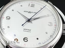 Montblanc 萬寶龍 HERITAGE SPIRIT 119943 灰色皮革錶帶 <font color="#FF0000">銀白色面盤 不鏽鋼拋光劍形指針 藍色秒針 2026年保卡</font>&nbsp;自動上鍊 40mm