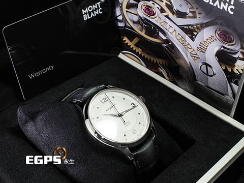 Montblanc 萬寶龍 HERITAGE SPIRIT 119943 灰色皮革錶帶 銀白色面盤 不鏽鋼拋光劍形指針 藍色秒針 2026年保卡&nbsp;自動上鍊 40mm