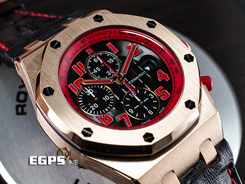 Audemars Piguet AP錶 愛彼 Royal Oak Offshore 皇家橡樹離岸型 計時碼錶 26299OR.OO.D001GA.01 18K玫瑰金材質 <font color="#05f0f0">黑色“Mega Tapisserie”錶盤</font> <font color="#FF0000">馬庫斯標誌錶背 全球限量50枚 </font>自動上鏈&nbsp;42mm