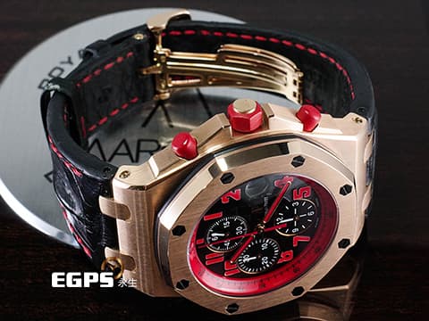 Audemars Piguet AP錶 愛彼 Royal Oak Offshore 皇家橡樹離岸型 計時碼錶 26299OR.OO.D001GA.01 18K玫瑰金材質 黑色“Mega Tapisserie”錶盤 馬庫斯標誌錶背 全球限量50枚 自動上鏈&nbsp;42mm
