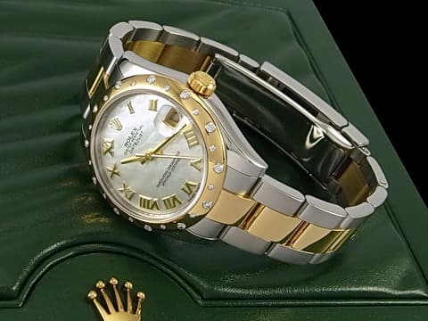 ROLEX 勞力士 Datejust 178343 18K黃金&amp;不鏽鋼材質 半金款 白色珍珠貝殼面 原廠雪花鑲嵌鑽石錶圈 自動上鏈 31mm