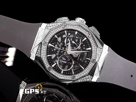 HUBLOT 宇舶 Classic Fusion 經典融合系列 鈦金屬材質&nbsp;法國當代藝術家 Richard Orlinski 聯名設計錶款&nbsp;525.NX.0170.RX.1804.ORL18 原鑲鑽錶 原廠鑲嵌天然美鑽312顆，共約2.04克拉 鏤空面盤 自動上鍊 計時碼錶 45mm