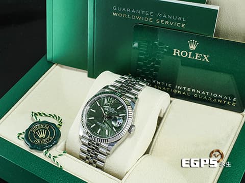 ROLEX 勞力士 Datejust 36 蠔式日誌型 126234 橄欖綠色棕櫚葉面盤 不鏽鋼 DJ36 經典三角坑紋錶圈 2023年 紀念型（Jubilee）五銖錶帶 自動上鍊 36mm