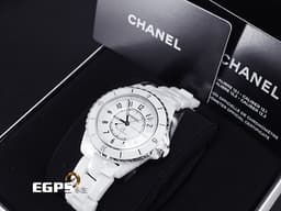 CHANEL 香奈兒 J12 Caliber 12.1系列 White Ceramic H5700 <font color="#F0F0F0">白陶瓷</font> 經典 大三針 專利不鏽鋼蝴蝶扣 <font color="#FF0000">新機芯 透明錶背 2025年保單</font> 自動上鍊 38mm