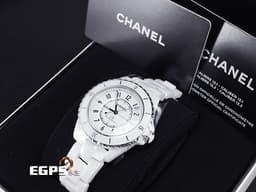 CHANEL 香奈兒 J12 Caliber 12.1系列 White Ceramic H5700 <font color=#F0F0F0>白陶瓷</font> 經典 大三針 專利不鏽鋼蝴蝶扣 <font color=#FF0000>新機芯 透明錶背 2024年保單</font> 自動上鍊 38mm