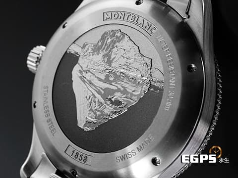 Montblanc 萬寶龍 1858系列 Iced Sea 129369夜光6/9/12數字時標 酷炫冰山底蓋 實用的超值藍水鬼~~~ 藍色冰河紋圖案錶盤 陶瓷錶圈 不鏽鋼 最新快拆式錶帶 2025保單 自動上鍊 41mm