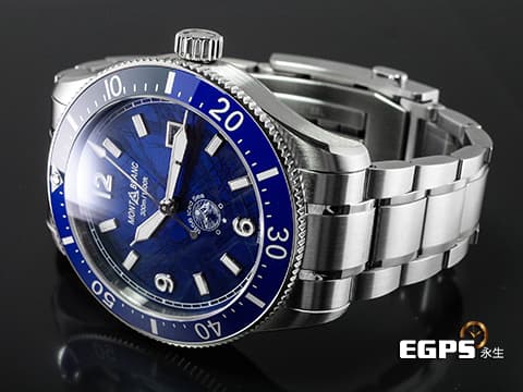 Montblanc 萬寶龍 1858系列 Iced Sea 129369夜光6/9/12數字時標 酷炫冰山底蓋 實用的超值藍水鬼~~~ 藍色冰河紋圖案錶盤 陶瓷錶圈 不鏽鋼 最新快拆式錶帶 2025保單 自動上鍊 41mm