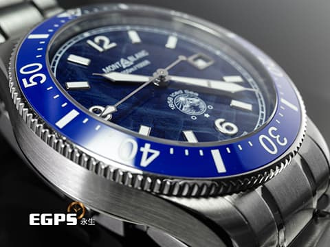 Montblanc 萬寶龍 1858系列 Iced Sea 129369夜光6/9/12數字時標 酷炫冰山底蓋 實用的超值藍水鬼~~~ 藍色冰河紋圖案錶盤 陶瓷錶圈 不鏽鋼 最新快拆式錶帶 2025保單 自動上鍊 41mm