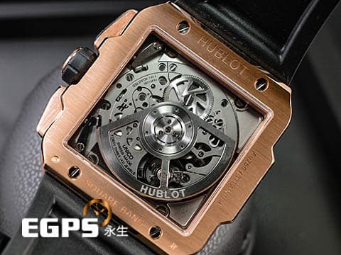 HUBLOT 宇舶 Square Bang Unico系列 821.OM.0180.RX 三日鍊 飛返 計時碼表 King Gold 王金材質 陶瓷錶圈 鏤空面盤 2024年電子保單 自動上鍊 42mm