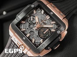 HUBLOT 宇舶 Square Bang Unico系列 821.OM.0180.RX 三日鍊 飛返 計時碼表 <font color="#f3baa1">King Gold 王金材質</font> 陶瓷錶圈 鏤空面盤 <font color="#FF0000">2024年電子保單</font> 自動上鍊 42mm