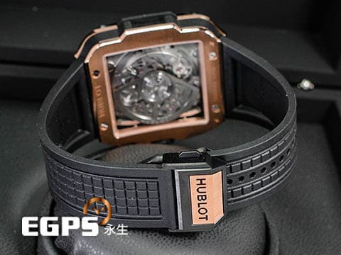 HUBLOT 宇舶 Square Bang Unico系列 821.OM.0180.RX 三日鍊 飛返 計時碼表 King Gold 王金材質 陶瓷錶圈 鏤空面盤 2024年電子保單 自動上鍊 42mm