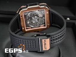 HUBLOT 宇舶 Square Bang Unico系列 821.OM.0180.RX 三日鍊 飛返 計時碼表 <font color="#f3baa1">King Gold 王金材質</font> 陶瓷錶圈 鏤空面盤 <font color="#FF0000">2024年電子保單</font> 自動上鍊 42mm