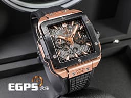 HUBLOT 宇舶 Square Bang Unico系列 821.OM.0180.RX 三日鍊 飛返 計時碼表 <font color="#f3baa1">King Gold 王金材質</font> 陶瓷錶圈 鏤空面盤 <font color="#FF0000">2024年電子保單</font> 自動上鍊 42mm