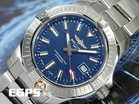 BREITLING 百年靈 Avenger Automatic 43 復仇者系列 A17318 不鏽鋼材質 藍色面盤 2025年保單 自動上鍊 43mm