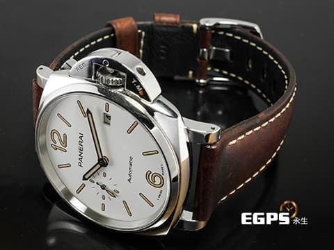 PANERAI 沛納海 LUMINOR DUE PAM1046 小秒針 PAM01046 不鏽鋼材質 白色奶油面盤 沛納海專利護橋 夜光指針 2021年保單 台灣公司貨&nbsp;自動上鍊 42mm