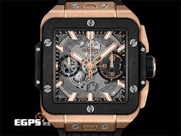 HUBLOT 宇舶 Square Bang Unico系列 821.OM.0180.RX 三日鍊 飛返 計時碼表 <font color="#f3baa1">King Gold 王金材質</font> 陶瓷錶圈 鏤空面盤 <font color="#FF0000">2024年電子保單</font> 自動上鍊 42mm