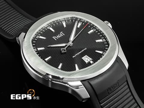 PIAGET 伯爵 Polo Date系列 G0A47014 不鏽鋼材質 黑色條紋面盤 鏤空字母「P」紅色尖端秒針&nbsp;2025年保卡&nbsp;自動上鍊 42mm