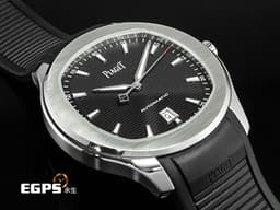 PIAGET 伯爵 Polo Date系列 G0A47014 不鏽鋼材質 <font color="#05f0f0">黑色條紋面盤 鏤空字母「P」紅色尖端秒針</font>&nbsp;<font color="#FF0000">2025年保卡</font>&nbsp;自動上鍊 42mm