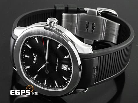 PIAGET 伯爵 Polo Date系列 G0A47014 不鏽鋼材質 黑色條紋面盤 鏤空字母「P」紅色尖端秒針&nbsp;2025年保卡&nbsp;自動上鍊 42mm
