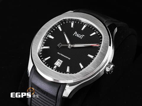PIAGET 伯爵 Polo Date系列 G0A47014 不鏽鋼材質 黑色條紋面盤 鏤空字母「P」紅色尖端秒針&nbsp;2025年保卡&nbsp;自動上鍊 42mm