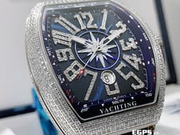 Franck Muller 法蘭穆勒 FM Vanguard Yachting 遊艇系列  V45 SC DT  <font color="#FF0000"> 精鑲鑽框耀眼奪目 ，藍色面盤 鑲鑽立體阿拉伯數字時標</font>&nbsp;自動上鏈 44x54 mm