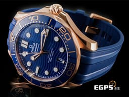 OMEGA 歐米茄 Seamaster 海馬系列 21062422003001 18K玫瑰金材質 <font color=#2828FF>藍色陶瓷波浪紋面盤、藍色陶瓷錶圈、藍色橡膠錶帶 </font> <font color=#FF0000> 2022年保單 </font> 同軸擒縱 排氦氣閥 潛水錶 自動上鍊 42mm
