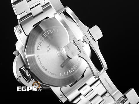 PANERAI 沛納海 Luminor Marina Specchio Blu PAM1316 三日鍊 小秒針 藍色太陽放射紋三明治面盤 PAM01316 不鏽鋼材質 鍊帶款 2024年保卡&nbsp;自動上鍊 44mm