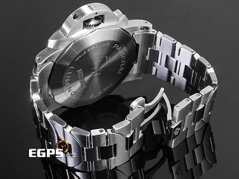 PANERAI 沛納海 Luminor Marina Specchio Blu PAM1316 三日鍊 小秒針 藍色太陽放射紋三明治面盤 PAM01316 不鏽鋼材質 鍊帶款 2024年保卡&nbsp;自動上鍊 44mm