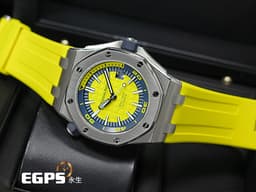 Audemars Piguet 愛彼 AP錶 Royal Oak Offshore Diver 15710 ST 皇家橡樹 離岸型 潛水錶 15710ST.OO.A051CA.01 <font color=#ffff00> 絕版終極陽光黃配色【LEMON大檸檬】 </font>  <font color=#FF0000>專賣店限定款 2017年保單 新式保卡 原廠藍色、黃色橡膠錶帶 全球限量200顆 </font> 42mm