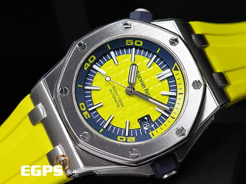 Audemars Piguet 愛彼 AP錶 Royal Oak Offshore Diver 15710 ST 皇家橡樹 離岸型 潛水錶 15710ST.OO.A051CA.01  絕版終極陽光黃配色【LEMON大檸檬】   專賣店限定款 2017年保單 新式保卡 原廠藍色、黃色橡膠錶帶 全球限量200顆  42mm