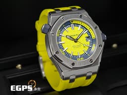 Audemars Piguet 愛彼 AP錶 Royal Oak Offshore Diver 15710 ST 皇家橡樹 離岸型 潛水錶 15710ST.OO.A051CA.01 <font color=#ffff00> 絕版終極陽光黃配色【LEMON大檸檬】 </font>  <font color=#FF0000>專賣店限定款 2017年保單 新式保卡 原廠藍色、黃色橡膠錶帶 全球限量200顆 </font> 42mm