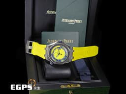 Audemars Piguet 愛彼 AP錶 Royal Oak Offshore Diver 15710 ST 皇家橡樹 離岸型 潛水錶 15710ST.OO.A051CA.01 <font color=#ffff00> 絕版終極陽光黃配色【LEMON大檸檬】 </font>  <font color=#FF0000>專賣店限定款 2017年保單 新式保卡 原廠藍色、黃色橡膠錶帶 全球限量200顆 </font> 42mm