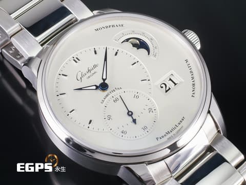 GLASHUTTE ORIGINAL 格拉蘇蒂 Pano MaticLunar 1-90-02-42-32-71 不鏽鋼材質 偏心月相 德式經典大日期窗  2022保單 商務菁英 低調穩重的選擇  透明錶背 自動上鍊 40mm