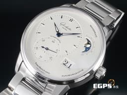 GLASHUTTE ORIGINAL 格拉蘇蒂 Pano MaticLunar 1-90-02-42-32-71 不鏽鋼材質 偏心月相 德式經典大日期窗 <font color="#FF0000"> 2022保單 商務菁英 低調穩重的選擇 </font> 透明錶背 自動上鍊 40mm