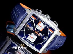 TAG HEUER 豪雅 MONACO 摩納哥 GULF特別版腕錶 CBL2115.FC6494 不鏽鋼材質 <font color="#f98501">GULF線條&nbsp;</font><font color="#05f0f0">藍色放射性太陽紋面盤&nbsp;</font> 計時碼錶&nbsp;<font color="#FF0000">2023年保卡&nbsp;</font>自動上鍊 39mm