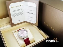 BVLGARI 寶格麗 BVLGARI LUCEA 103618 <font color="#FF0000">2024年保單 鑽石時標、錶圈 紅碧璽錶冠 <font color="#f079a0">原廠亮麗鑽石圈 艷麗粉紅色立體珍珠母貝紋面 原廠紅色鱷魚皮錶帶</font></font> 33mm