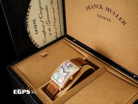 Franck Muller 法蘭穆勒 Color Dreams 玫瑰金 952QZ COL 銀白色放射狀雕紋面盤  精鑲鑽錶 彩色藝術數字時標 原廠咖啡色鱷魚皮錶帶 石英  26x44 mm