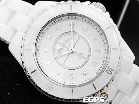 CHANEL 香奈兒 J12 White Ceramic H5703 白陶瓷 原廠鑽石時標 經典 2025年保單 專利不鏽鋼蝴蝶扣  石英機芯 33mm