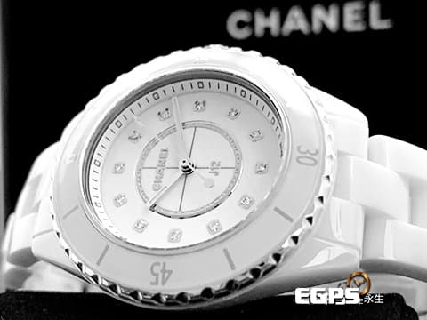 CHANEL 香奈兒 J12 White Ceramic H5703 白陶瓷 原廠鑽石時標 經典 2025年保單 專利不鏽鋼蝴蝶扣  石英機芯 33mm