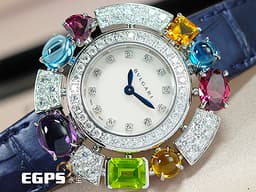 BVLGARI 寶格麗 Allegra系列 彩寶 103499 18K白金材質&nbsp;<font color="#05f0f0">原廠繽紛寶石華麗美鑽 珍珠母貝面盤</font> <font color="#ff00ff">絕美艷麗 貴婦名媛專用首選 亮麗七炫彩色寶石錶圈</font> <font color="#FF0000">2026年保卡 官方訂價：約1,124,000元</font>&nbsp;石英機芯 36mm
