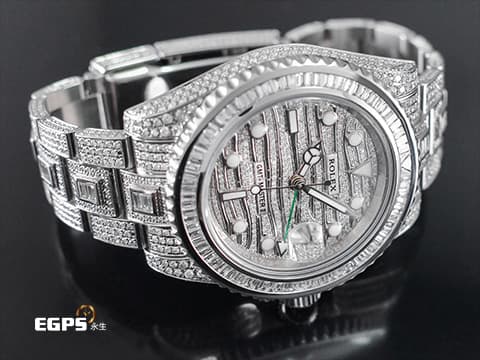 ROLEX 勞力士 GMT-MASTER II 格林威治型 116710LN 兩地時間 116710 LN   精鑲滿天星鑽石虎紋面盤、精鑲梯鑽雙向旋轉錶圈、滿鑲錶帶及摺疊帶扣   40mm