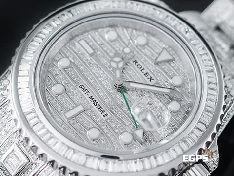 ROLEX 勞力士 GMT-MASTER II 格林威治型 116710LN 兩地時間 116710 LN   精鑲滿天星鑽石虎紋面盤、精鑲梯鑽雙向旋轉錶圈、滿鑲錶帶及摺疊帶扣   40mm